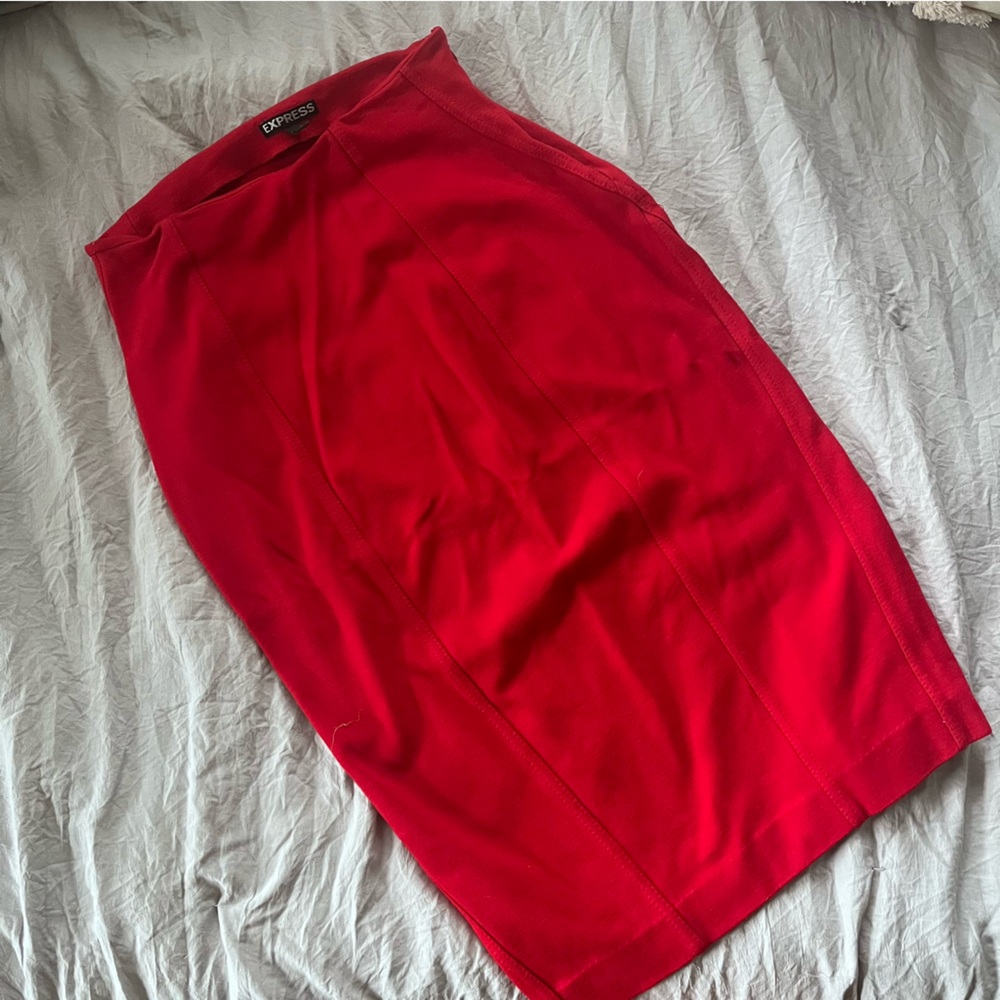 Red High Waisted Pencil Skirt